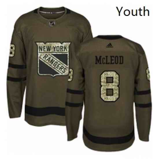 Youth Adidas New York Rangers 8 Cody McLeod Authentic Green Salute to Service NHL Jersey